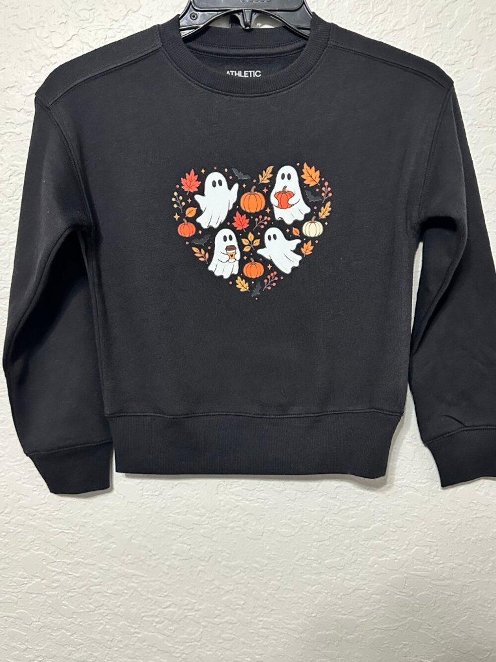 Athletic Works Kids Halloween Ghost Sweatshirt Black Size S 6-7 NWOT